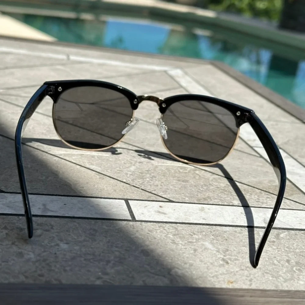 Happy Hour G2 Sunglasses Black Gold Clubmaster Style Dark Smoke Lens Eyewear